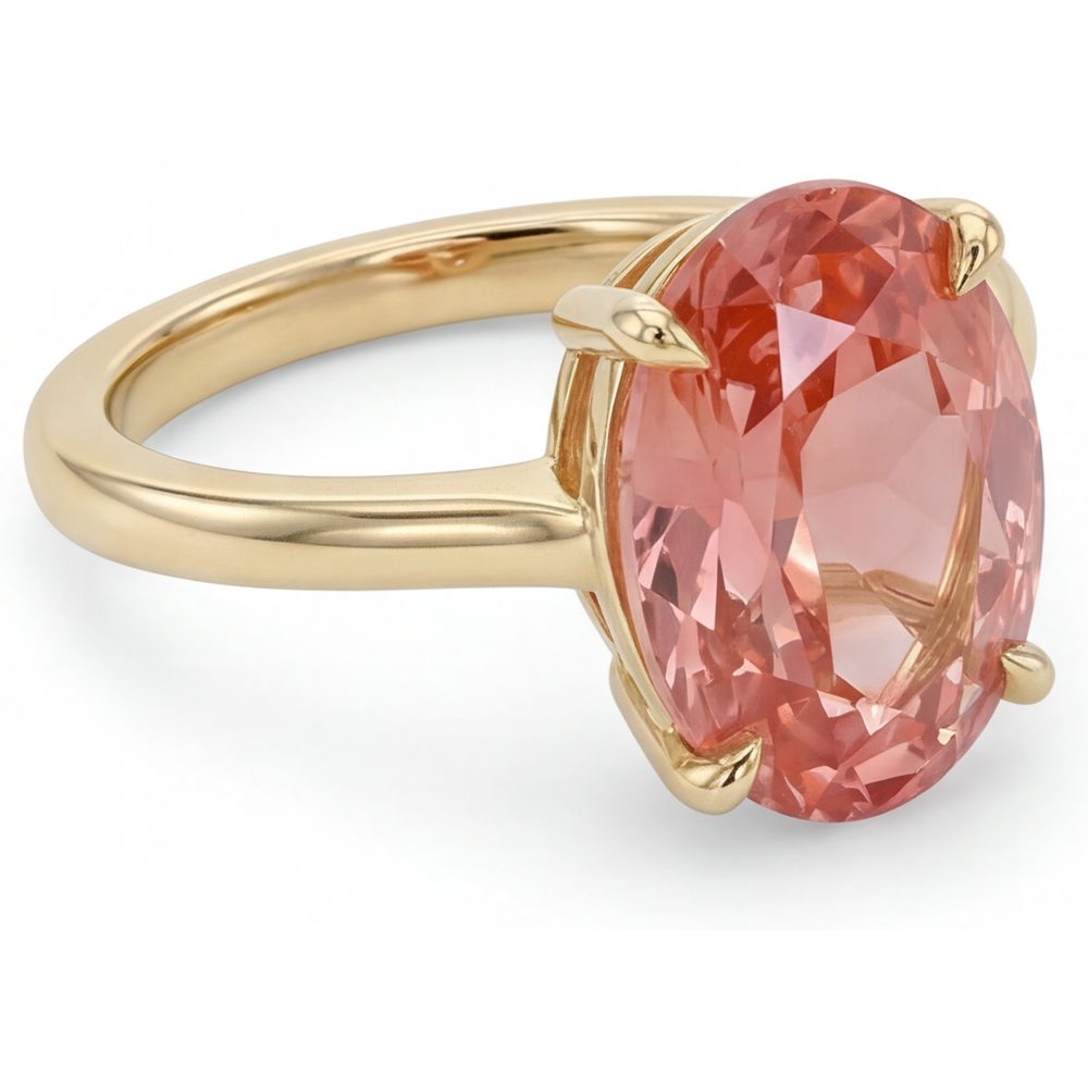Gioielli con Zaffiro Pesca - Anello Solitario con Zaffiro Padparadscha Naturale Ovale da 2,5 Carati in Oro Giallo 14K