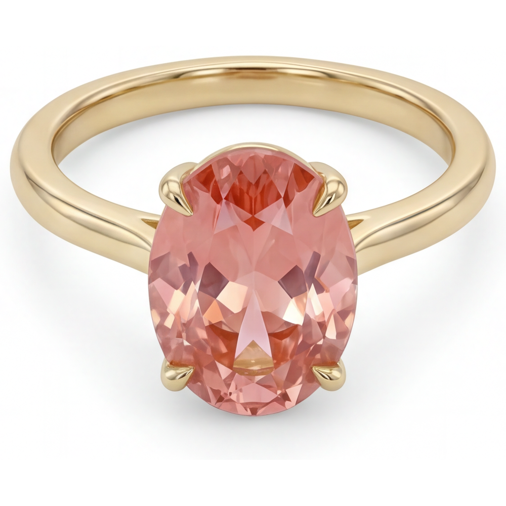 Gioielli con Zaffiro Pesca - Anello Solitario con Zaffiro Padparadscha Naturale Ovale da 2,5 Carati in Oro Giallo 14K