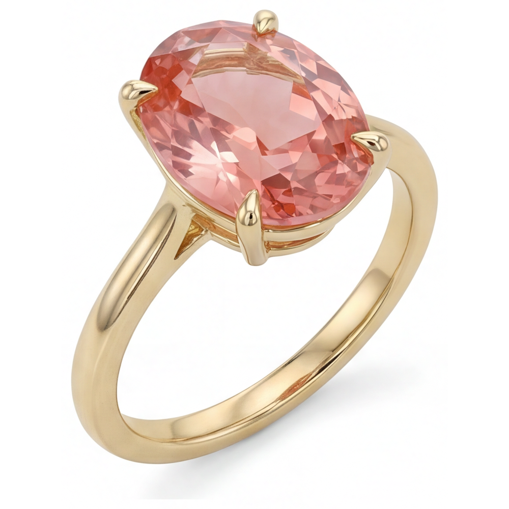 Gioielli con Zaffiro Pesca - Anello Solitario con Zaffiro Padparadscha Naturale Ovale da 2,5 Carati in Oro Giallo 14K