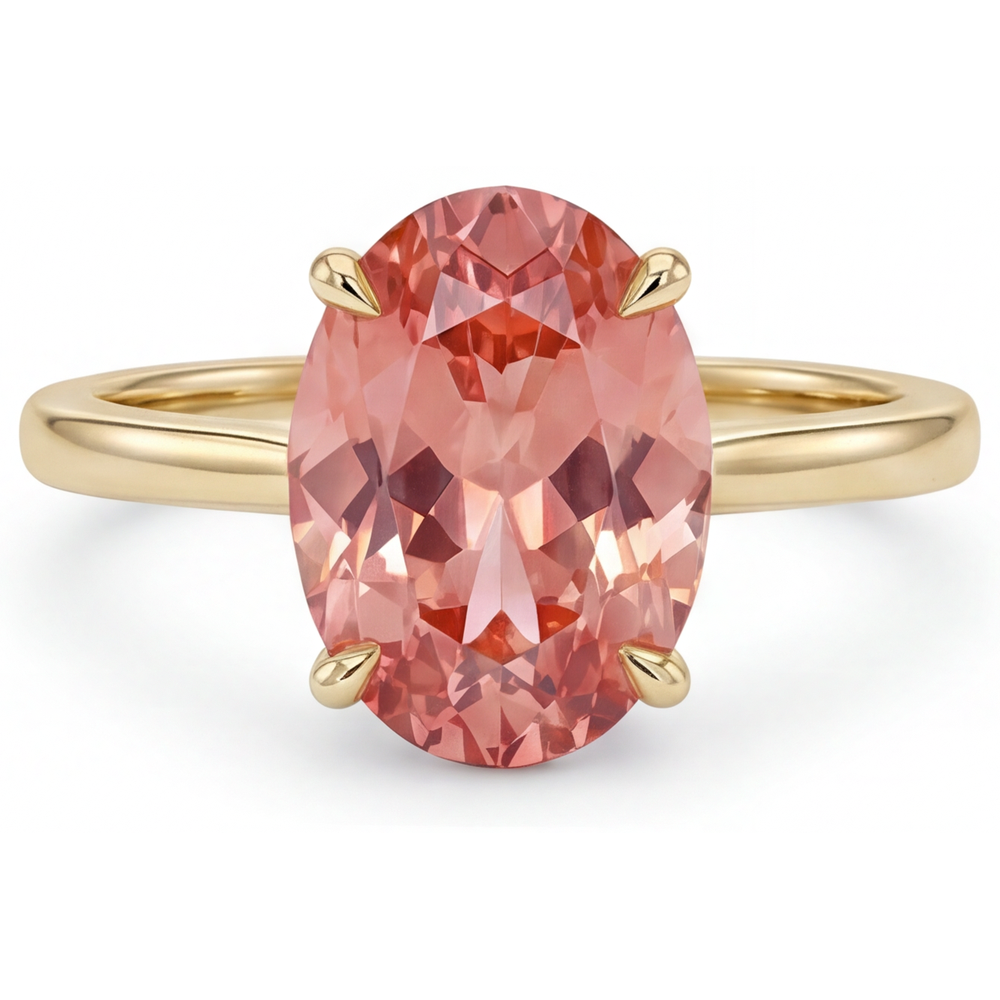 Gioielli con Zaffiro Pesca - Anello Solitario con Zaffiro Padparadscha Naturale Ovale da 2,5 Carati in Oro Giallo 14K