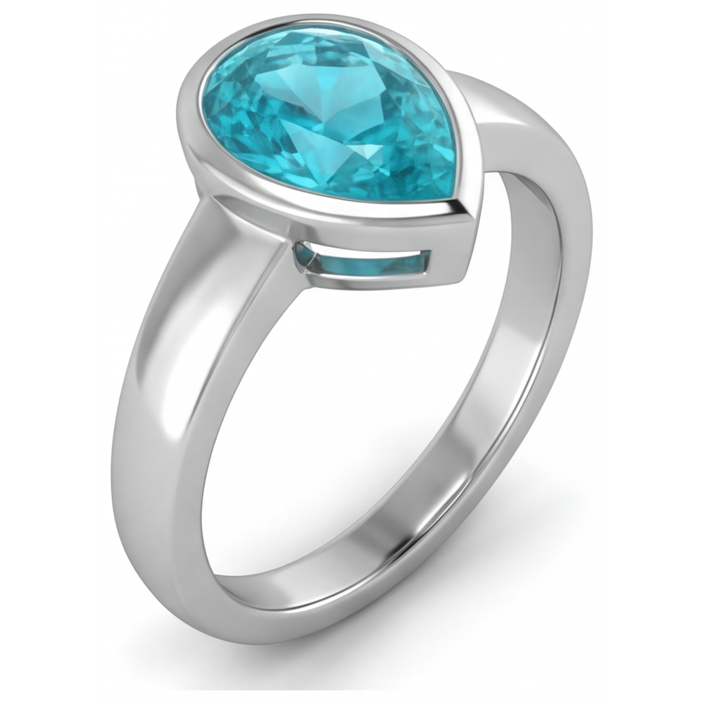 Anello con Gemma Oro 14 Carati Bianco con Paraiba Neon – vista angolare
