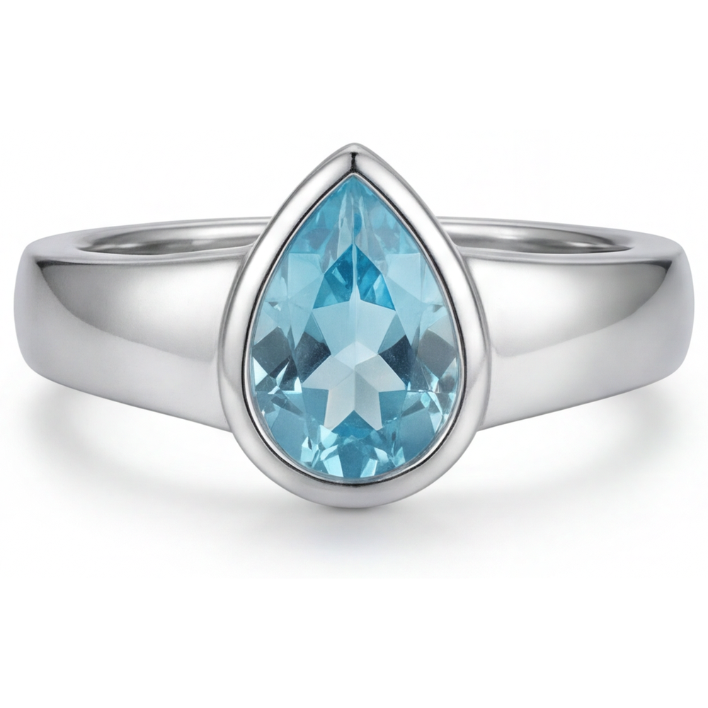 Anello con Gemma Oro 14 Carati Bianco con Paraiba Neon – vista frontale