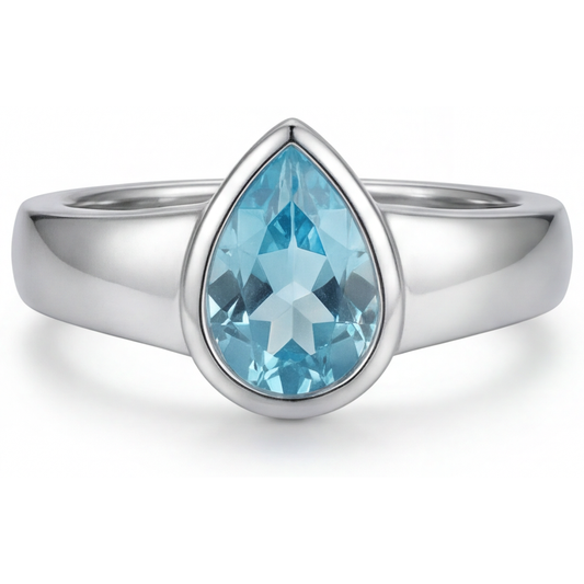 Anello con Gemma Oro 14 Carati Bianco con Paraiba Neon – vista frontale