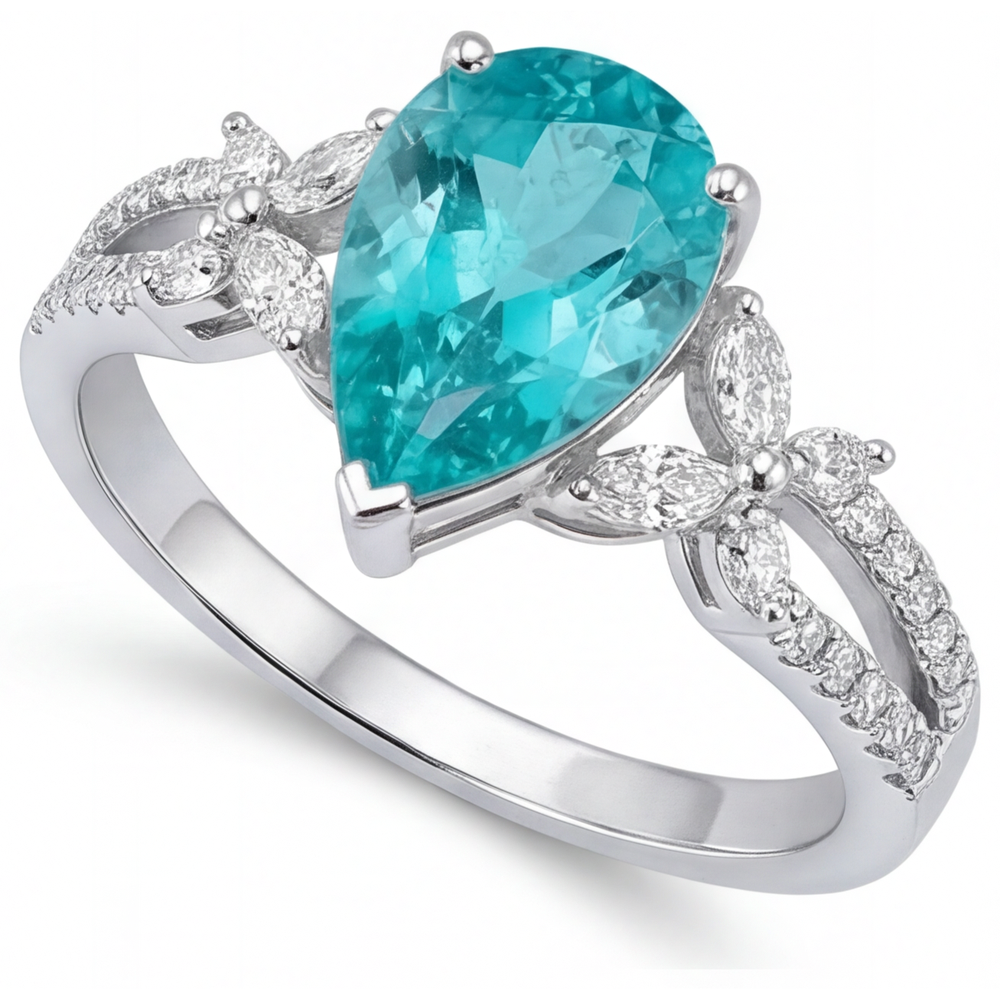 Anello con Gemma Oro Bianco 14K con Paraiba Neon – vista laterale