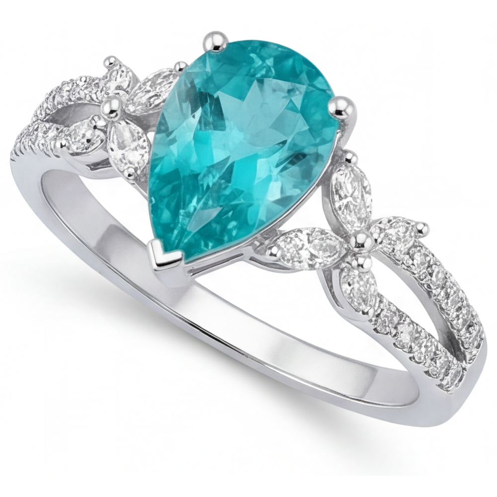 Paraiba Neon Anello con Gemma 2 carati Oro Bianco 14K – vista angolare