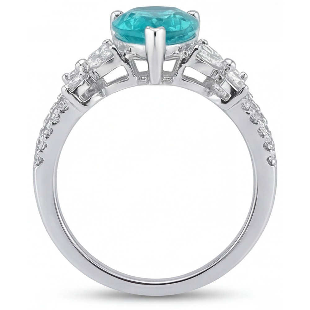Anello con Gemma Oro Bianco 14K con Paraiba Neon – vista profilo