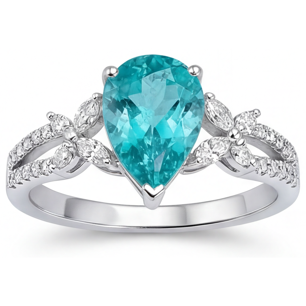 Taglio a Pera Paraiba Neon anello in Oro Bianco 14K – vista dall'alto