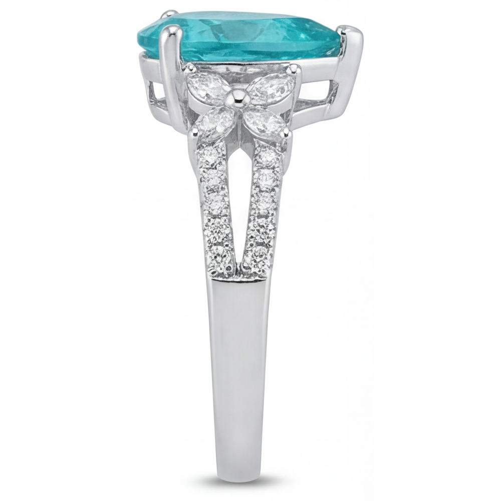 Taglio a Pera Paraiba Neon anello in Oro Bianco 14K – vista posteriore