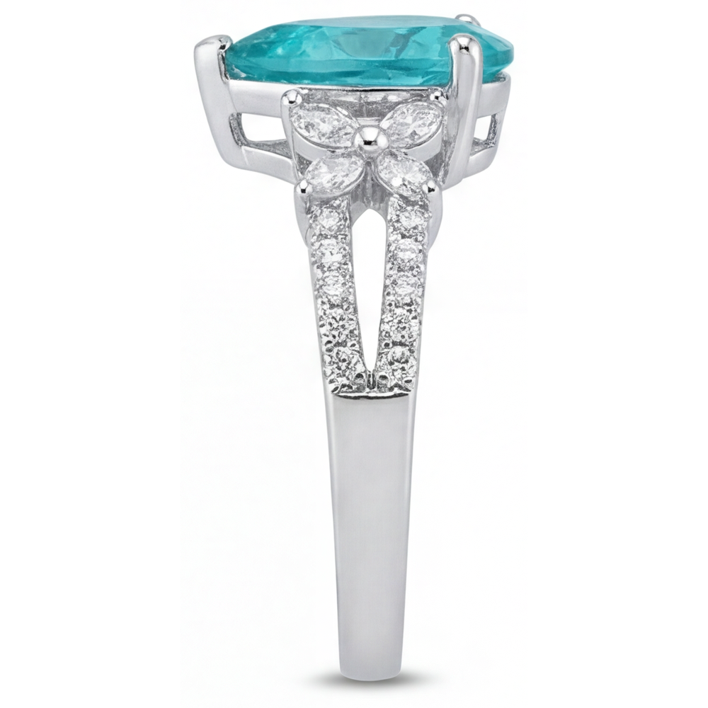 Taglio a Pera Paraiba Neon anello in Oro Bianco 14K – vista dettaglio