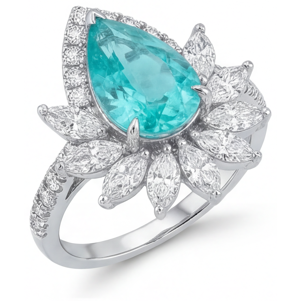 Paraiba Neon Anello con Pavé Halo – vista laterale