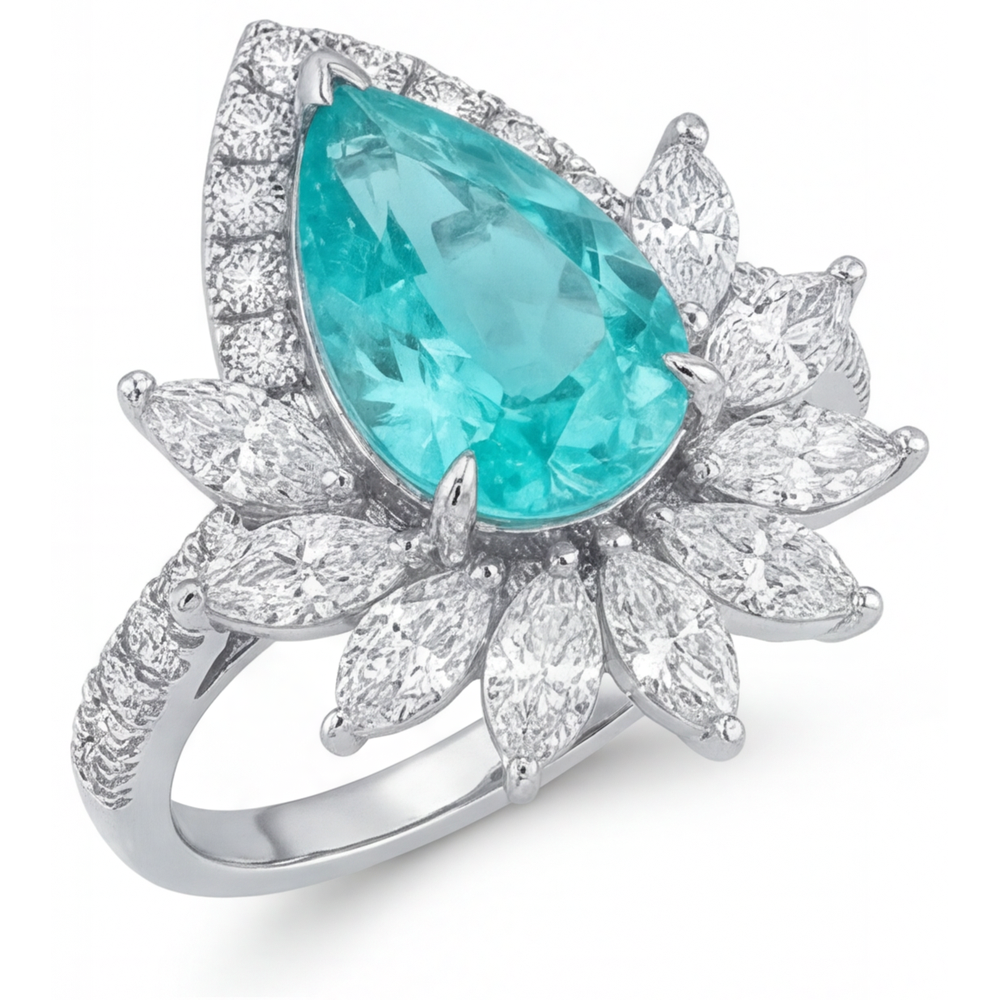 Paraiba Neon Anello con Pavé Halo – vista angolare