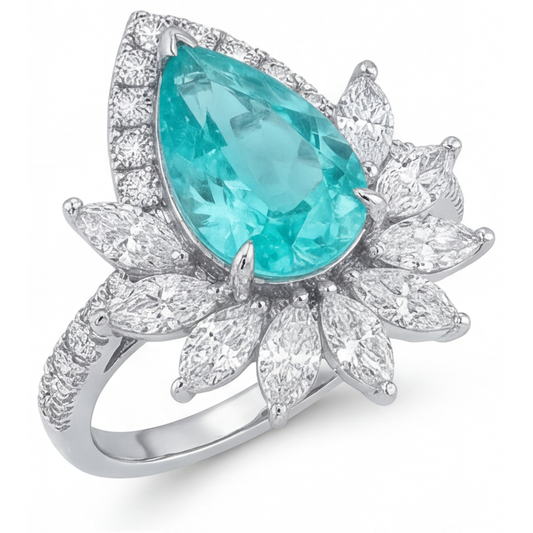 Paraiba Neon Anello con Pavé Halo – vista angolare