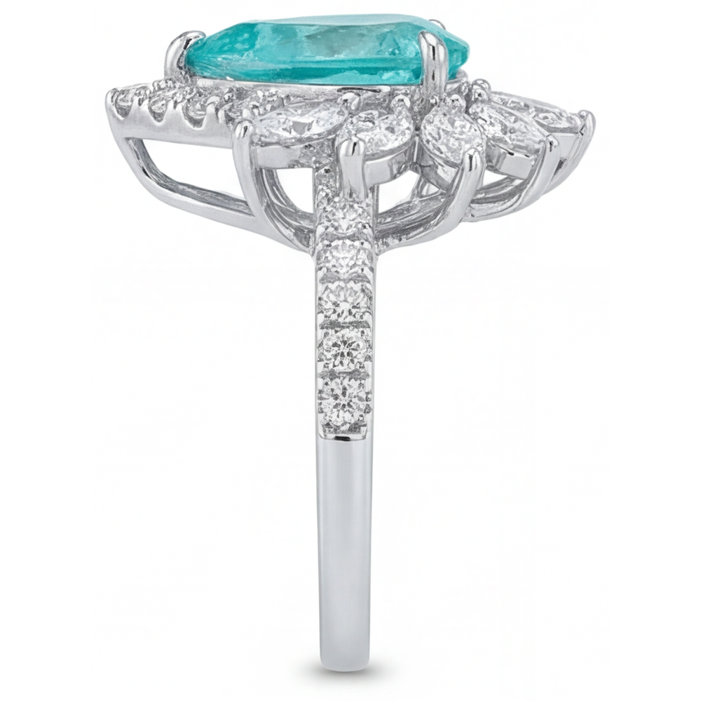 Paraiba Neon Anello con Pavé Halo 5 carati Oro Bianco 14K – vista profilo