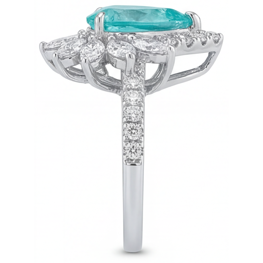 Paraiba Neon Anello con Pavé Halo 5-carati Oro Bianco 14K – vista dall'alto