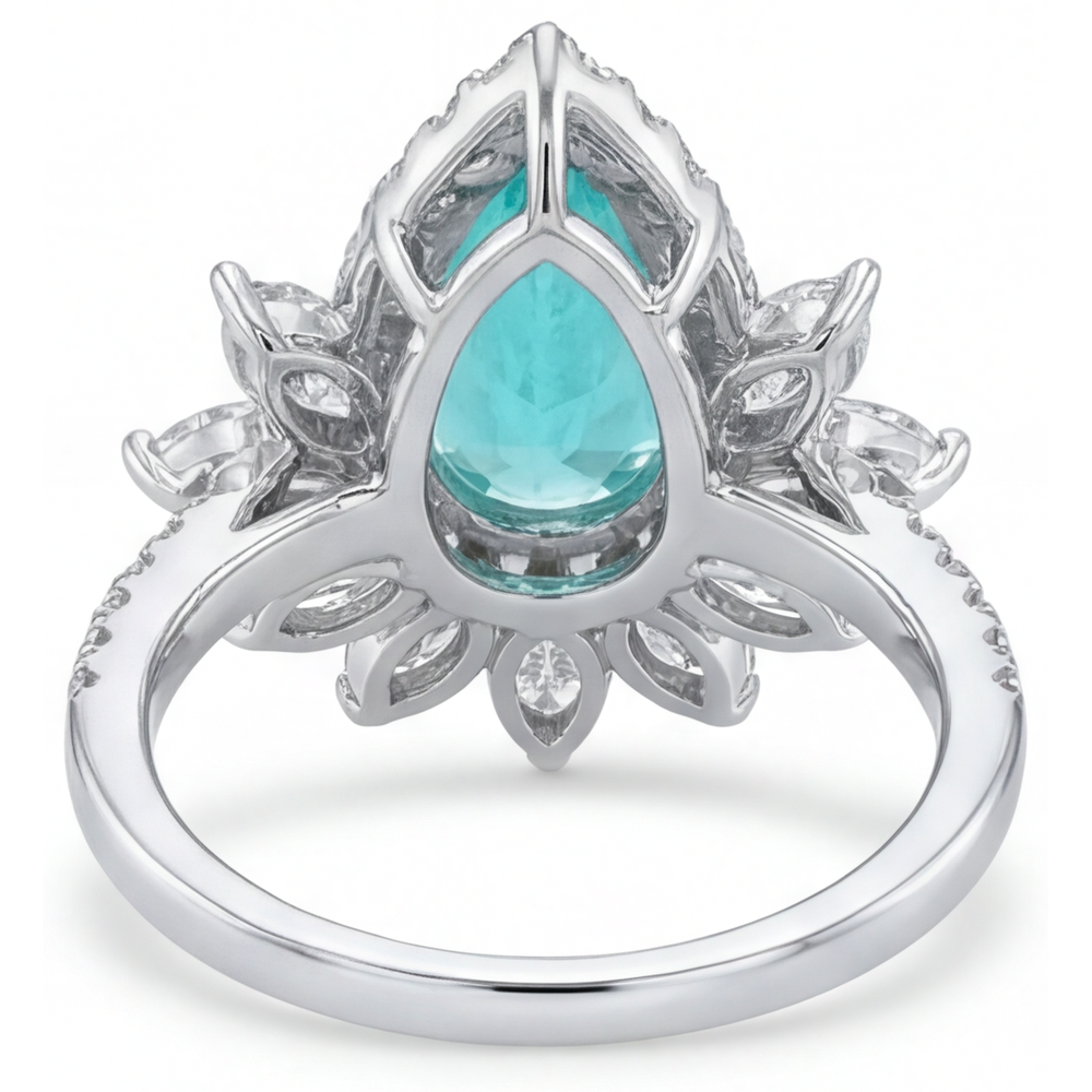 Goccia Paraiba Neon anello in Oro Bianco 14K – vista posteriore