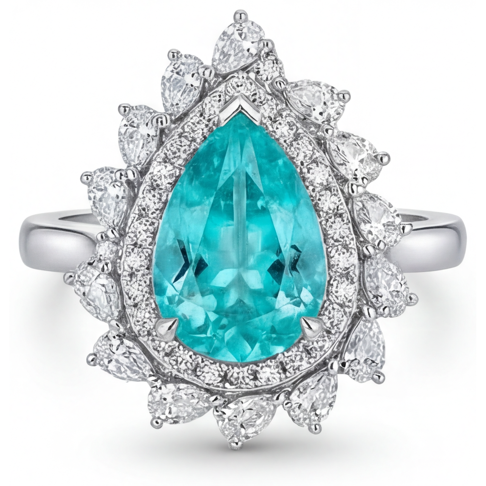 Paraiba Neon Anello con Pavé Halo 6,50-carati Oro Bianco 14K – vista frontale