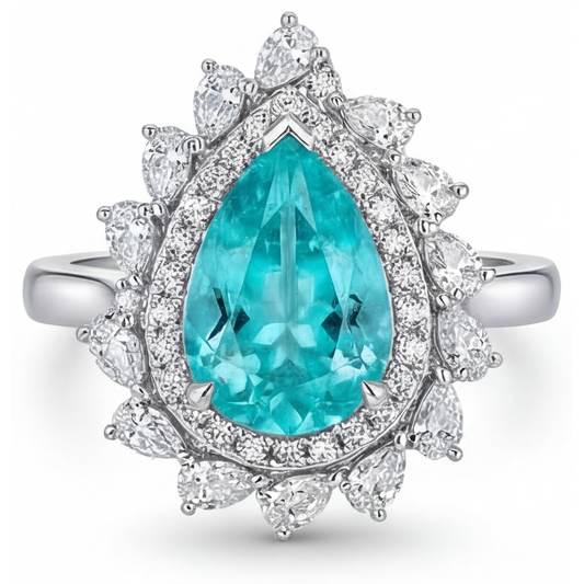 Paraiba Neon Anello con Pavé Halo 6,50-carati Oro Bianco 14K – vista frontale