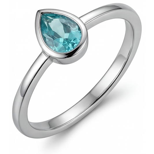 Taglio a Pera Paraiba Neon anello in Oro Bianco 14K – vista principale