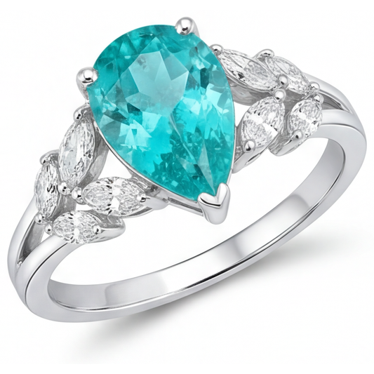 Paraiba Neon Anello con Pietra Preziosa 2 carati Oro Bianco 14K – vista principale