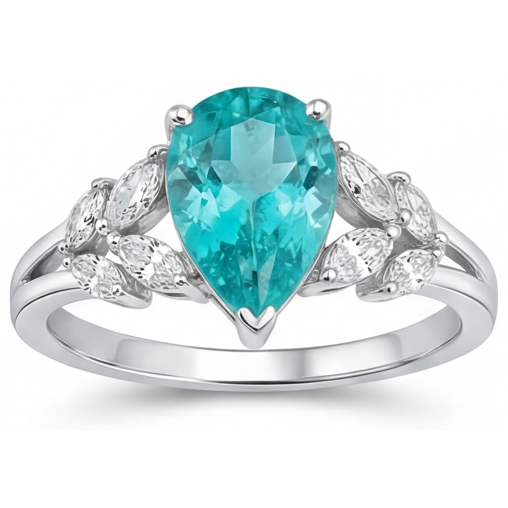 Paraiba Neon Anello con Pietra Preziosa 2 carati Oro Bianco 14K – vista frontale