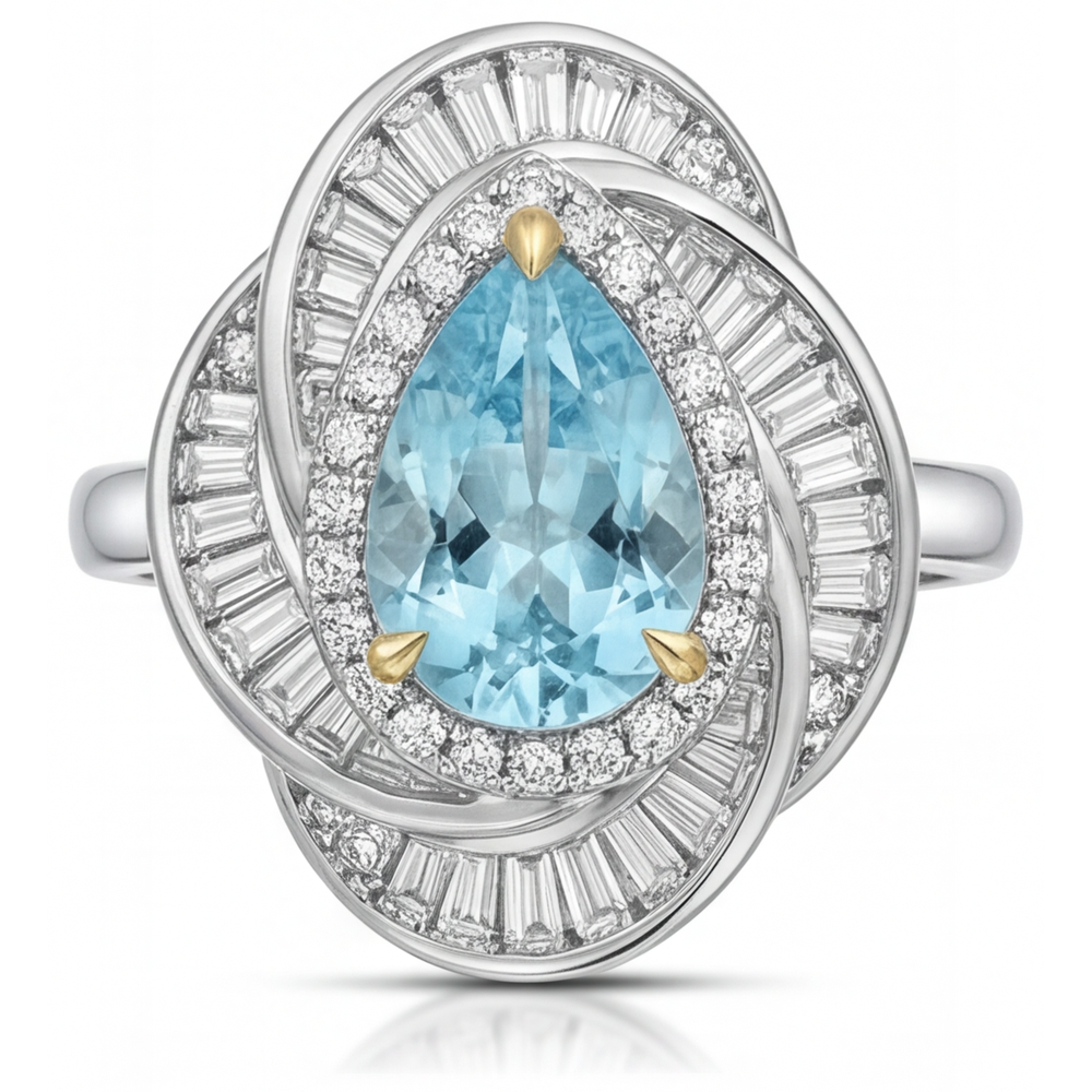 Paraiba Neon Anello di Fidanzamento Halo 7,5 carati Oro Bicolore 14K – vista principale