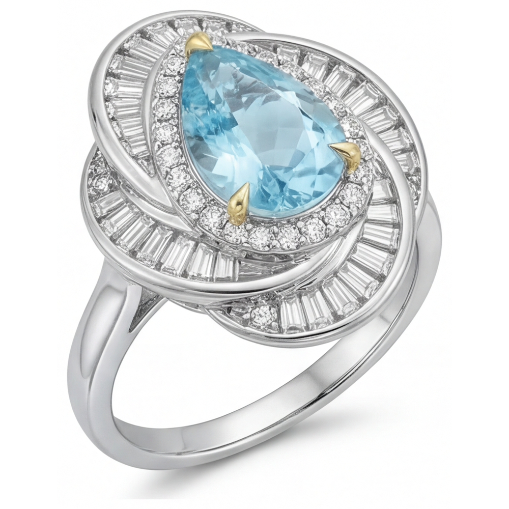 Paraiba Neon Anello di Fidanzamento Halo – vista frontale