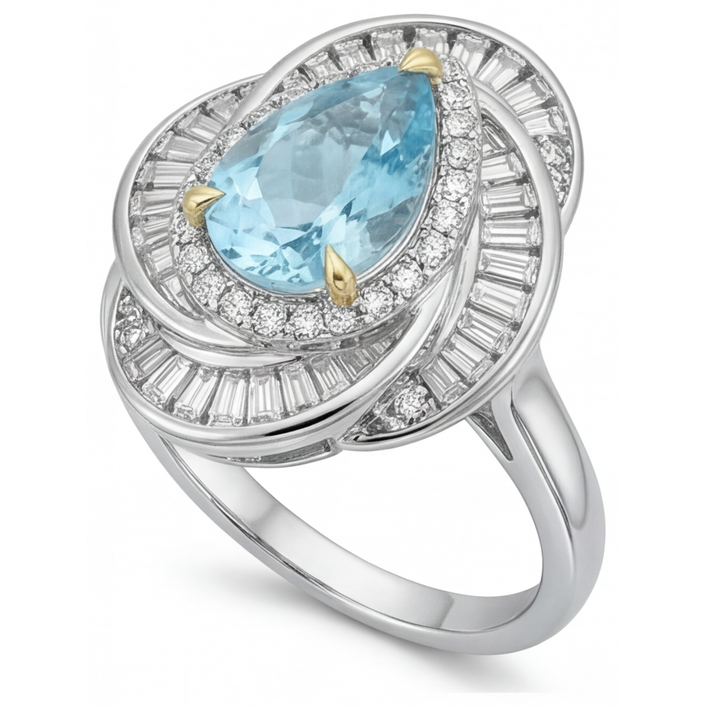 Paraiba Neon Anello di Fidanzamento Halo 7,5-carati Oro Bicolore 14K – vista laterale
