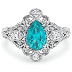 Oro Bianco 14K Vintage Paraiba Neon Anello Halo 1 carati