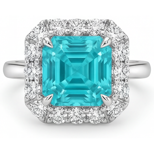 Paraiba Neon Anello Halo 3,50 carati Oro Bianco 14K – vista principale