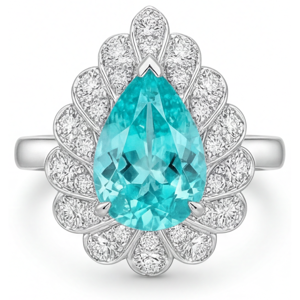 Goccia Paraiba Neon anello in Oro Bianco 14K – vista principale