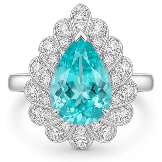 Goccia Paraiba Neon anello in Oro Bianco 14K – vista principale