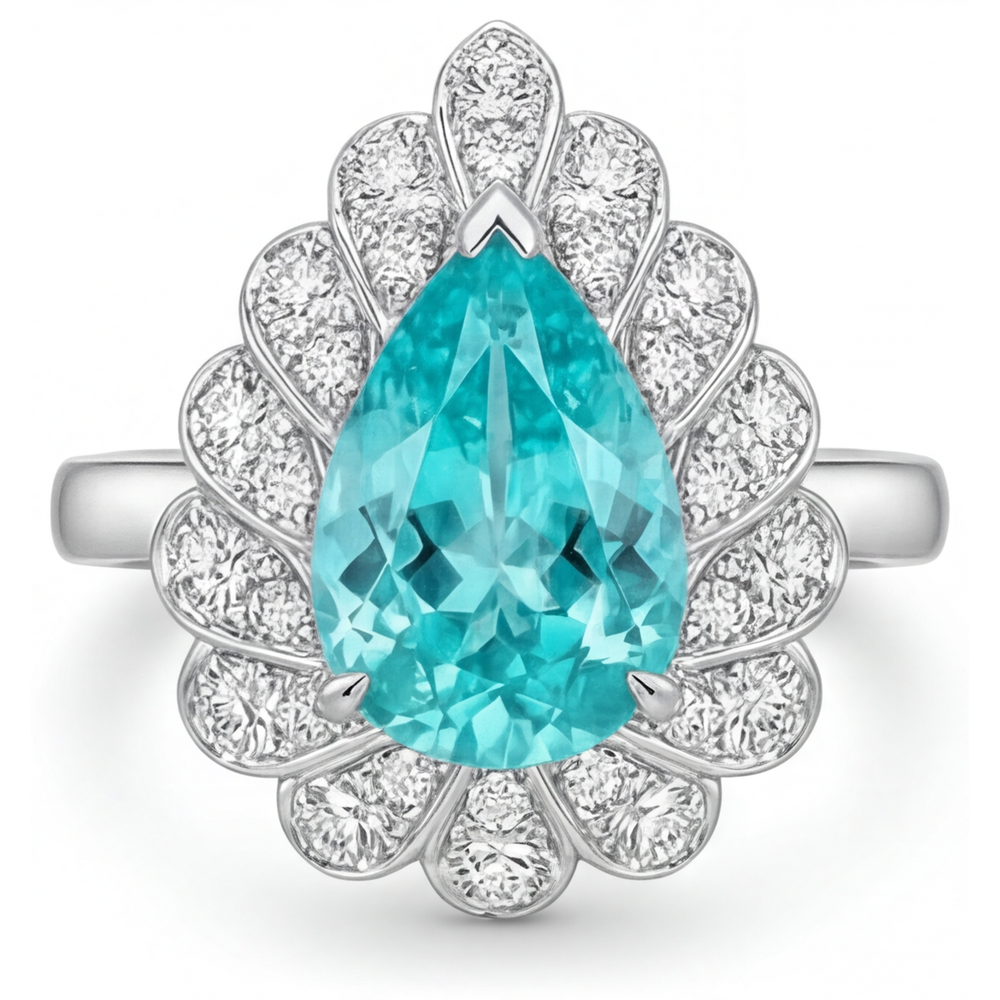 Squisito Paraiba Neon Anello Halo 5 carati – vista laterale