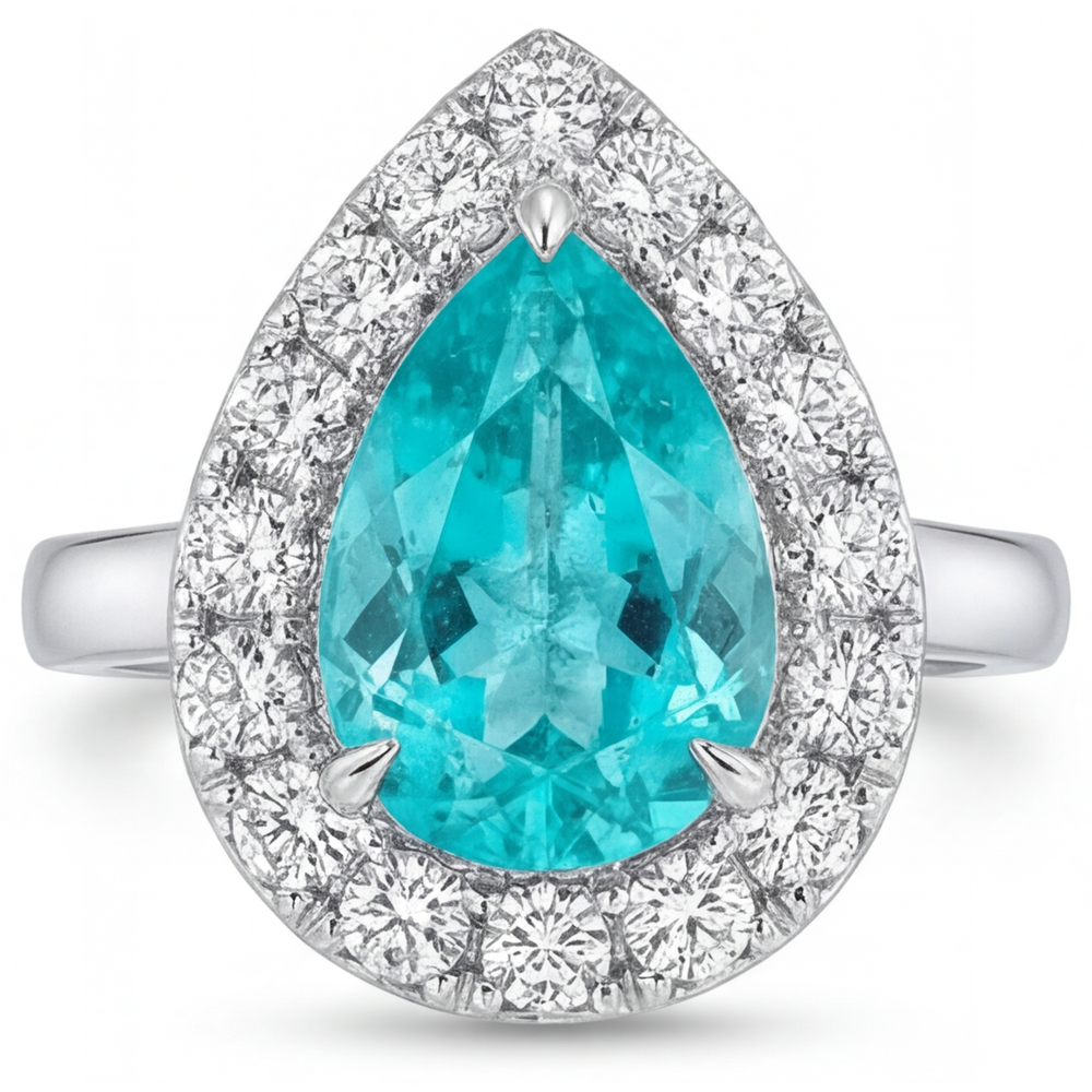 Anello Halo Oro Bianco 14K con Paraiba Neon – vista principale