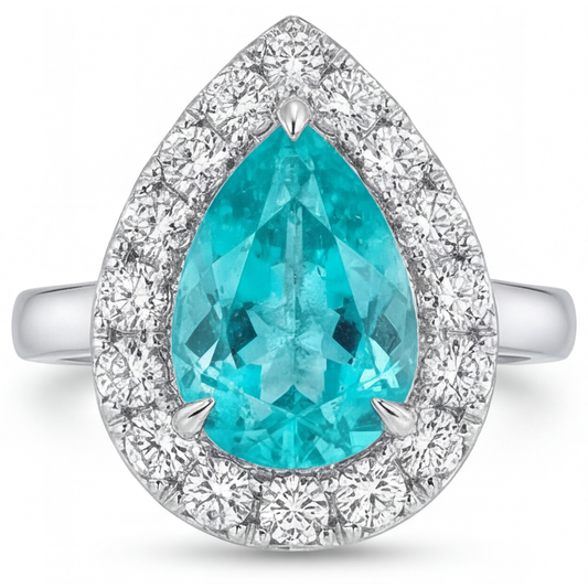 Anello Halo Oro Bianco 14K con Paraiba Neon – vista principale