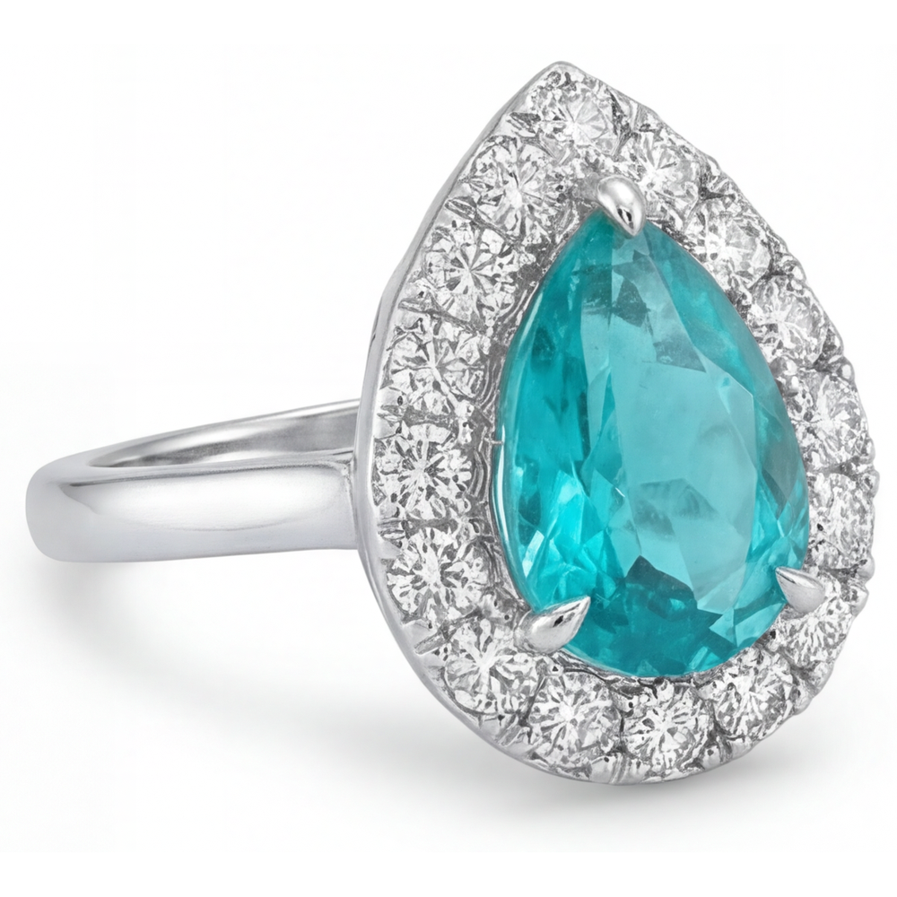 Paraiba Neon Anello Halo 5-carati Oro Bianco 14K – vista laterale
