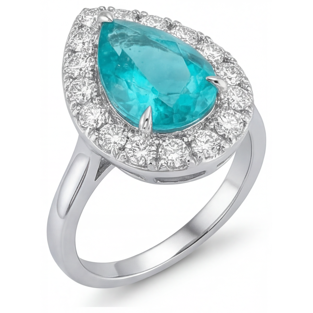 Paraiba Neon Anello Halo 5-carati Oro Bianco 14K – vista angolare