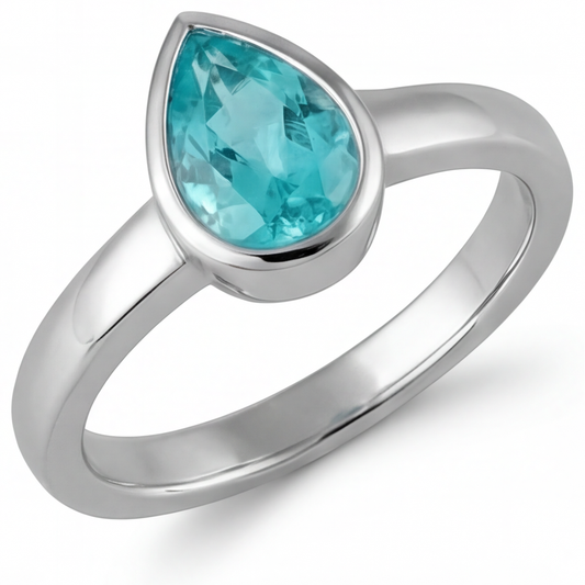 Paraiba Neon Anello Pietra Colorata 1,25 carati Oro 14 Carati Bianco – vista frontale