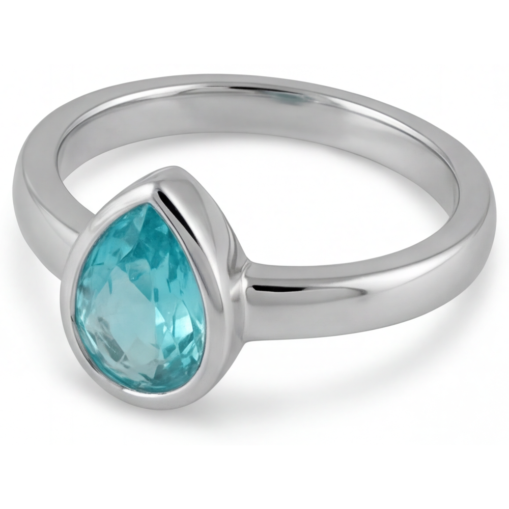 Paraiba Neon Goccia Anello Pietra Colorata in Oro 14 Carati Bianco – vista angolare