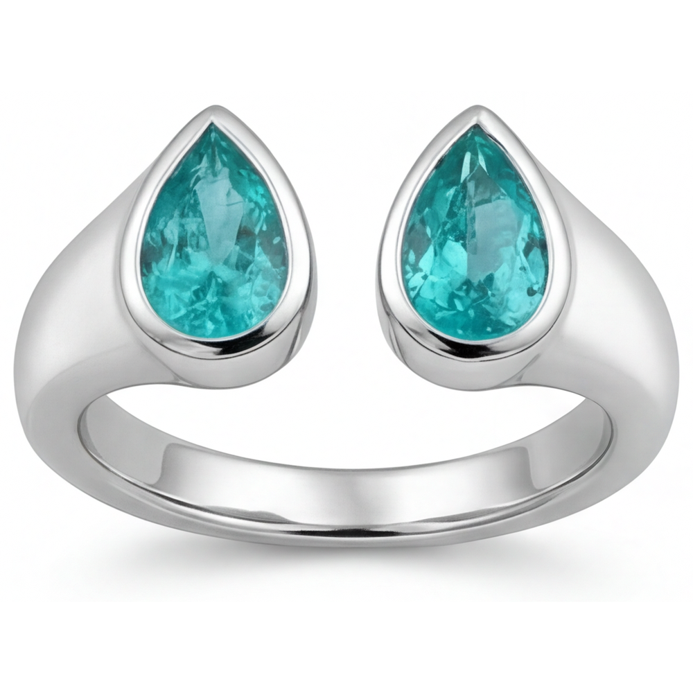 Paraiba Neon Taglio a Pera Anello Pietra Colorata in Oro Bianco 14K – vista dall'alto