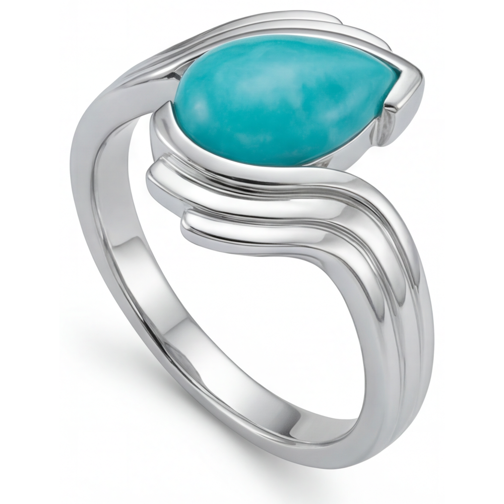 Taglio a Pera Paraiba Neon anello in Oro 14 Carati Bianco – vista profilo