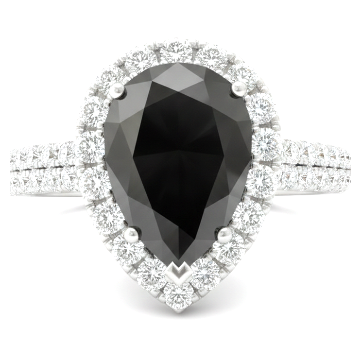 Anello con Diamante Nero Naturale da 6 Carati Taglio a Goccia Halo in Oro Bianco 14 Carati