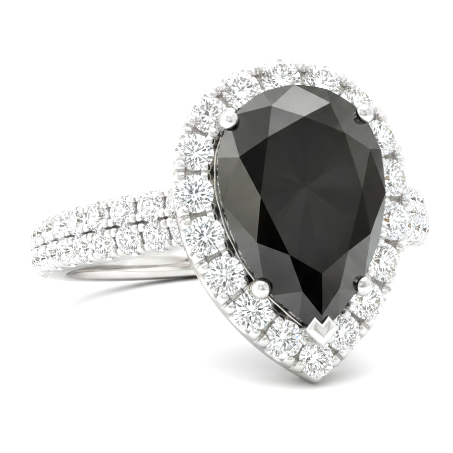 Anello con Diamante Nero Naturale da 6 Carati Taglio a Goccia Halo in Oro Bianco 14 Carati