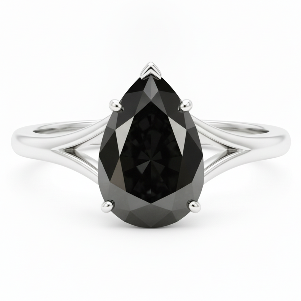 Anello solitario con diamante autentico taglio a goccia da 6 carati, montatura a cattedrale, in oro bianco Black Hills 14K