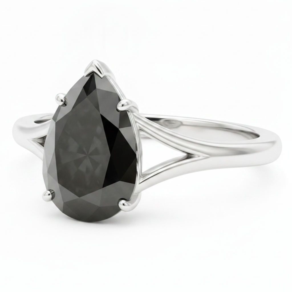 Anello solitario con diamante autentico taglio a goccia da 6 carati, montatura a cattedrale, in oro bianco Black Hills 14K