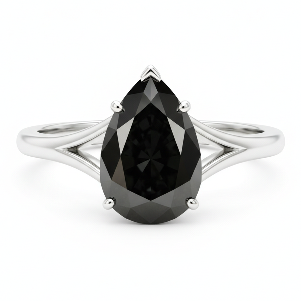 Anello solitario con diamante autentico taglio a goccia da 6 carati, montatura a cattedrale, in oro bianco Black Hills 14K
