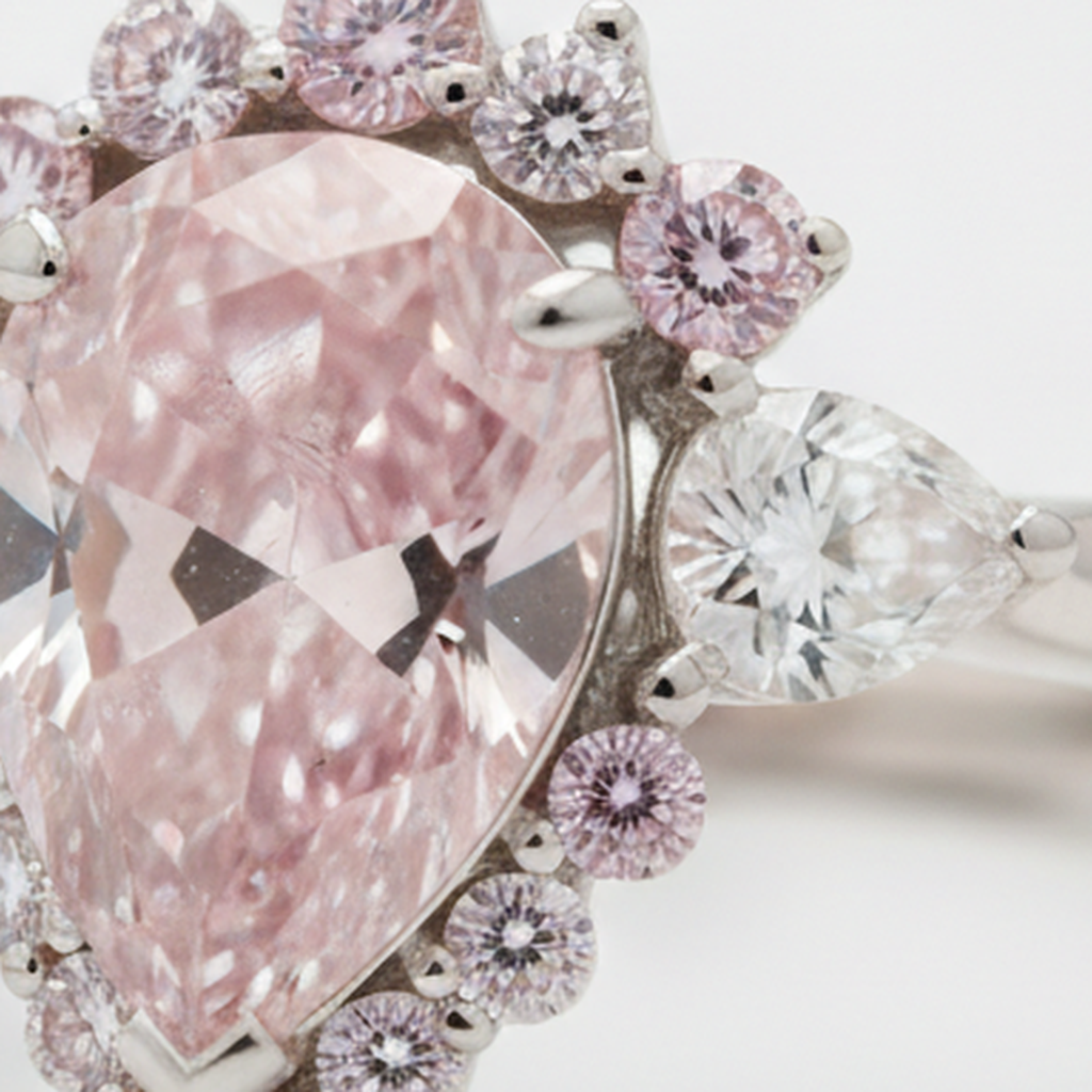 Anello di Fidanzamento in Platino con Diamante Fancy Rosa Naturale Taglio a Goccia da 2 Carati e Semi Halo