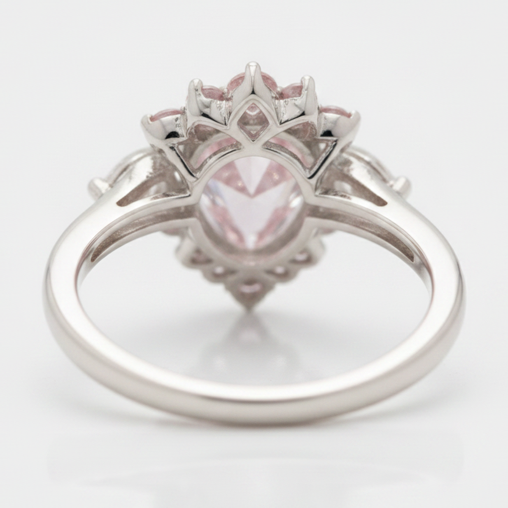 Anello di Fidanzamento in Platino con Diamante Fancy Rosa Naturale Taglio a Goccia da 2 Carati e Semi Halo