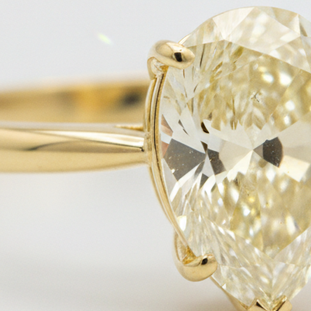Anello di Fidanzamento Solitario con Larimar e Diamante a Goccia Giallo Fantasia Naturale da 2 Carati in Oro 18K