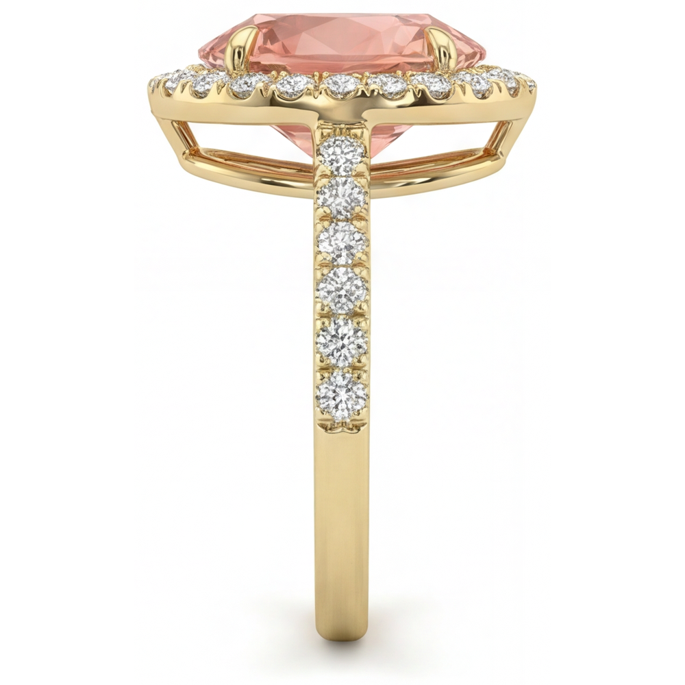 Anello Halo con Zaffiro Padparadscha Naturale Taglio a Goccia da 2,8 Carati in Oro Giallo 14K