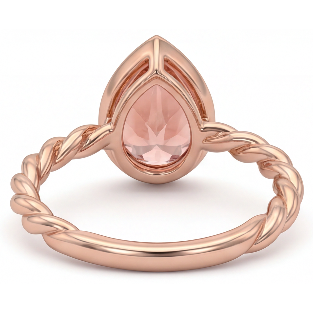 Anello Solitario con Lunetta e Zaffiro Naturale Padparadscha Pesca Taglio a Goccia da 2,5 Carati in Oro Rosa 14 Carati